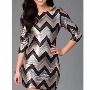 Sequin Dress Black, Blush, Silver